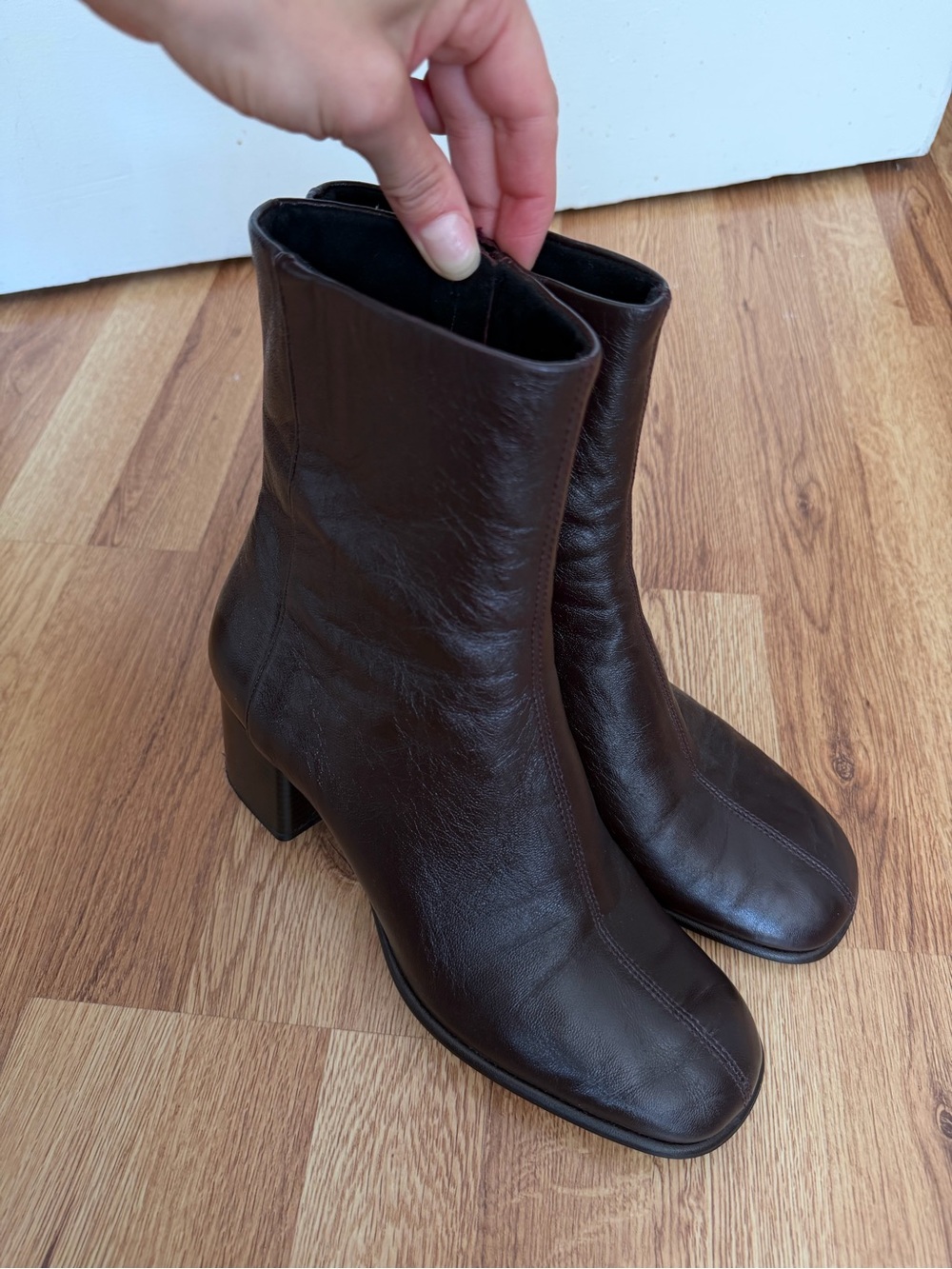Zara Burgundy Leather Booties with block heel size 9